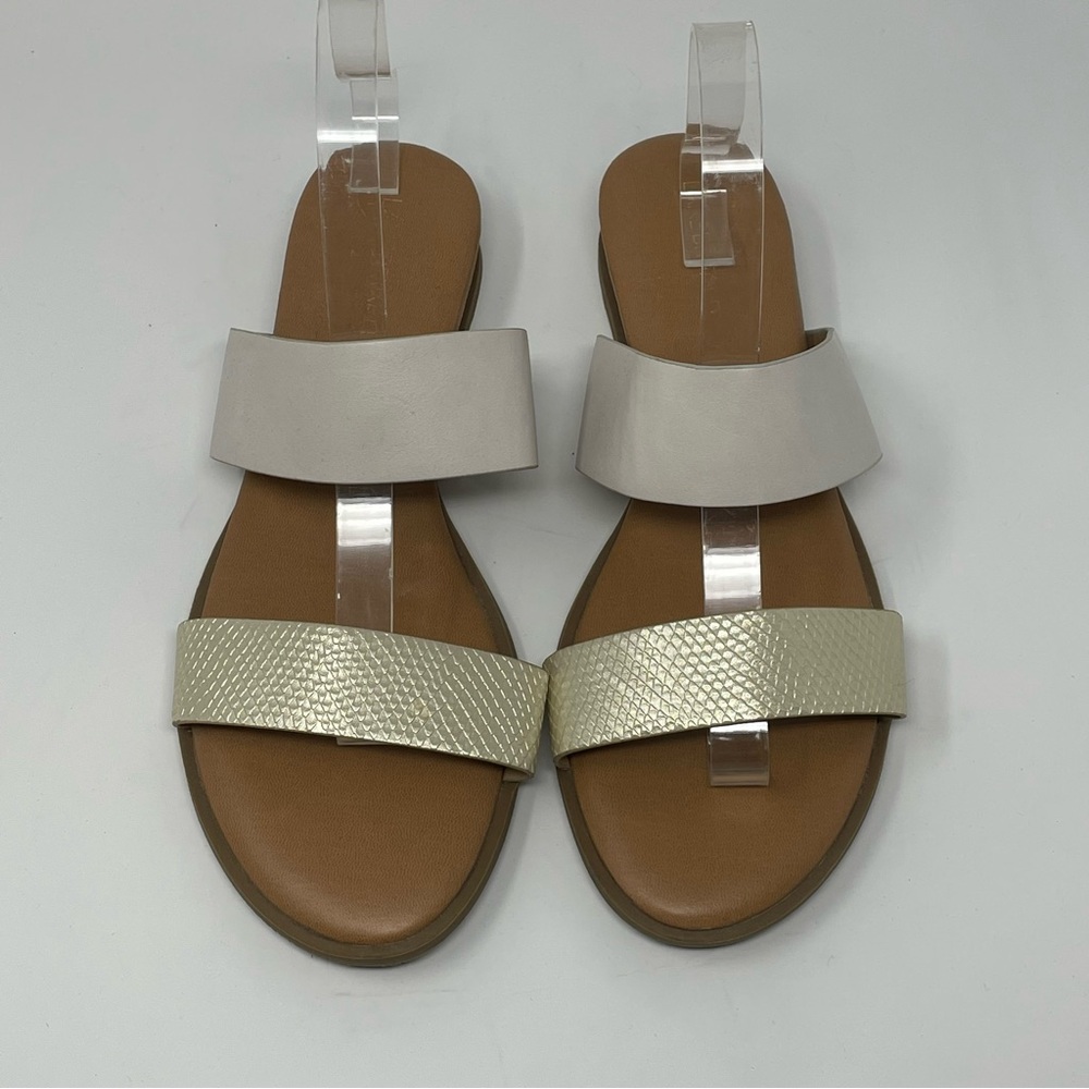 🔻LAST CHANCE🔻 LANE BRYANT Metallic White Double Strap Sandals in 10W - Picture 4 of 6